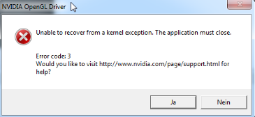NVIDIA OpenGL Driver Error window