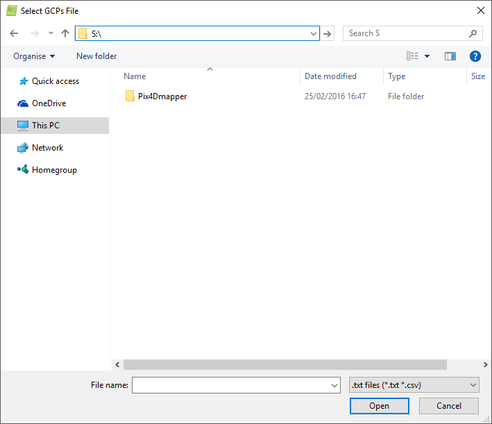 Browse a GCP .csv file in Windows to import GCP