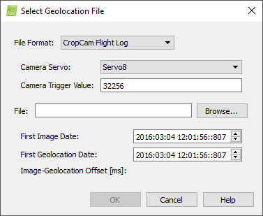 Select Geolocation File CropCam Flight Log PIX4Dmapper