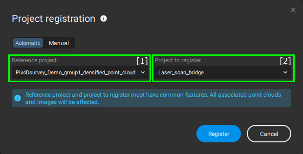 PIX4Dsurvey automatic registration user interface