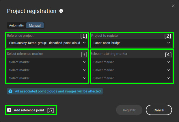 PIX4Dsurvey manual registration User Interface