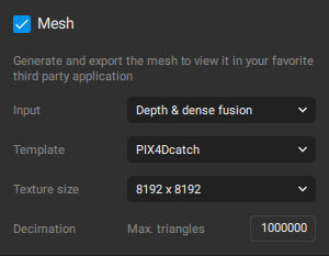 PIX4Dmatic mesh options dialog