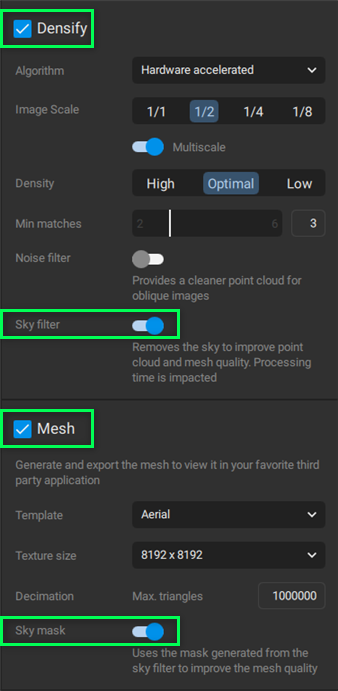 PIX4Dmatic Mesh sky mask option