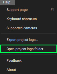 PIX4Dmatic open project logs folder