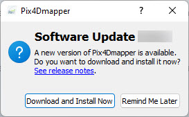 PIX4Dmapper Software Update Window