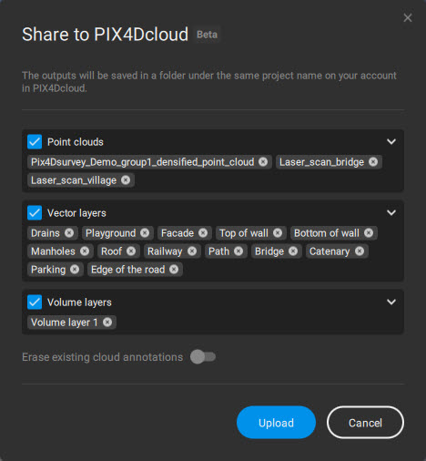 Share to PIX4Dcloud PIX4Dsurvey