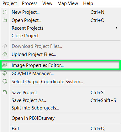 PIX4Dmapper open image properties editor