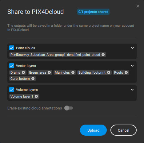 PIX4Dsurvey share to PIX4Dcloud