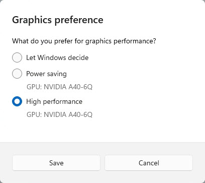 Graphics preferences Win11