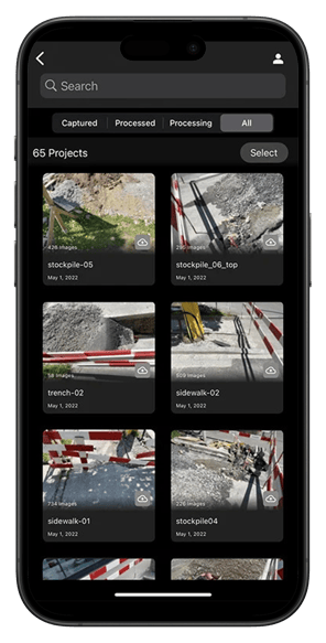 Select project in PIX4Dcatch