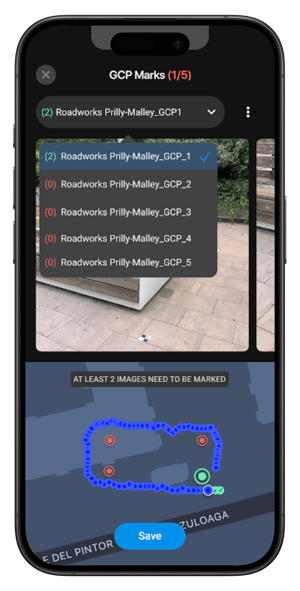 Select GCP in PIX4Dcatch