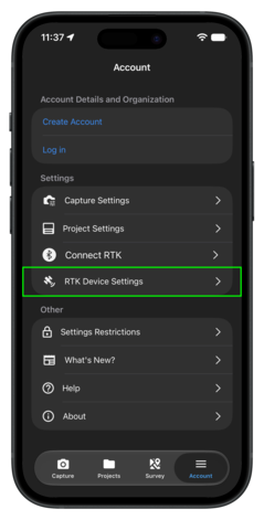 RTK device settings