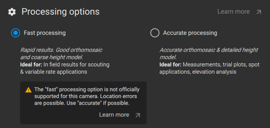Processing Options menu