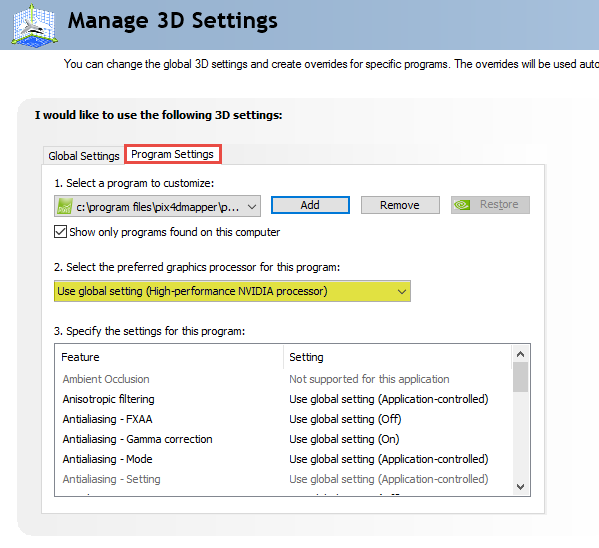 How to set the NVIDIA graphic card to maximize its resources? - PIX4Dmapper