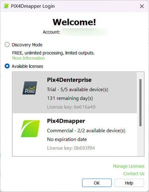 PIX4Dmapper Login window Select a license.jpg