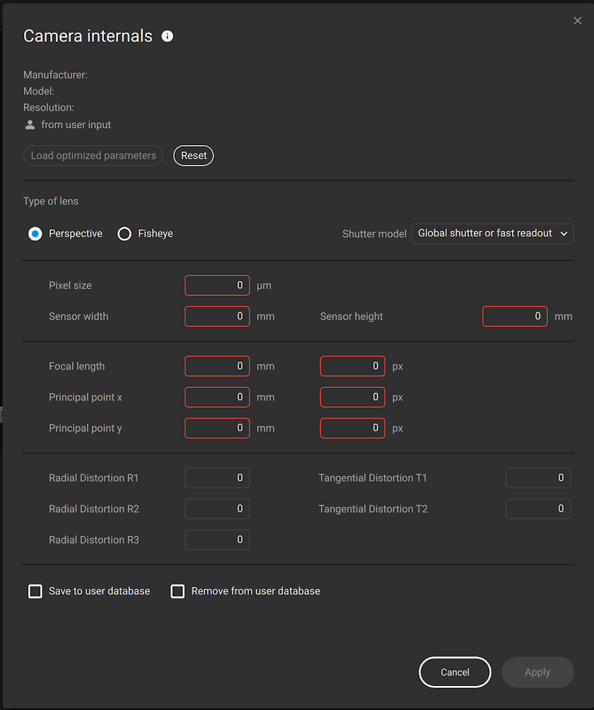 How to set the Camera Internal Parameters - PIX4Dmatic