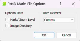 Pix4D Marks File Options Window in PIX4Dmapper
