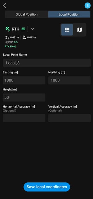 PIX4Dcatch local coordinate input