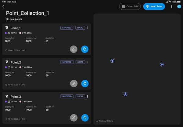 PIX4Dcatch imported local point collection list