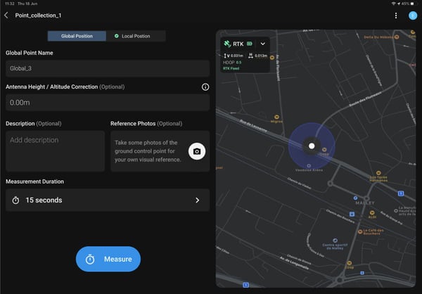 PIX4Dcatch measure global point for localization