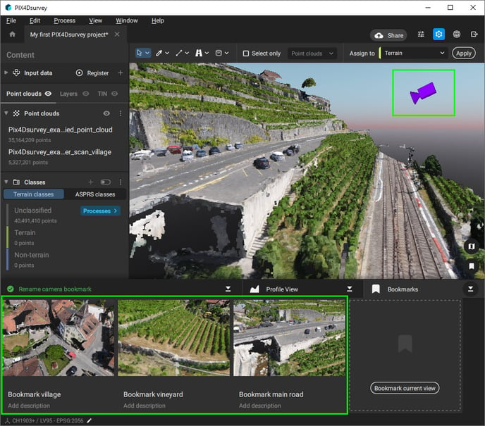 PIX4Dsurvey bookmark camera in the 3D view
