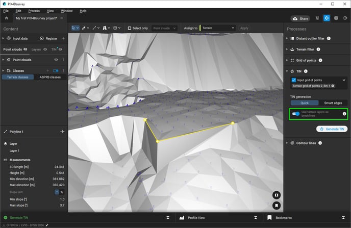 PIX4Dsurvey TIN use terrain layer as breaklines enabled