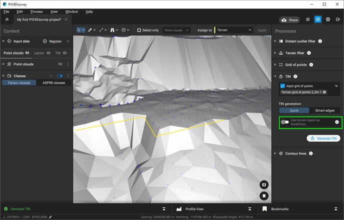 PIX4Dsurvey TIN use terrain layer as breaklines disabled