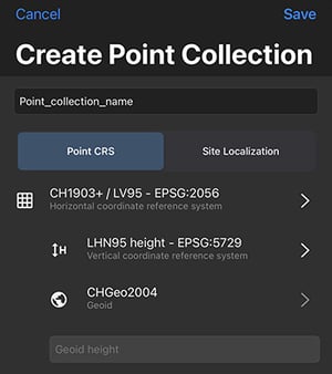 PIX4Dcatch create point collection RTK dialog