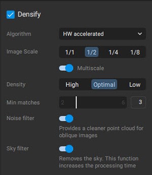 PIX4Dmatic densify dialog