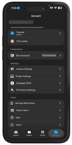 PIX4Dcatch Account Menu