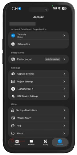 PIX4Dcatch Account Menu
