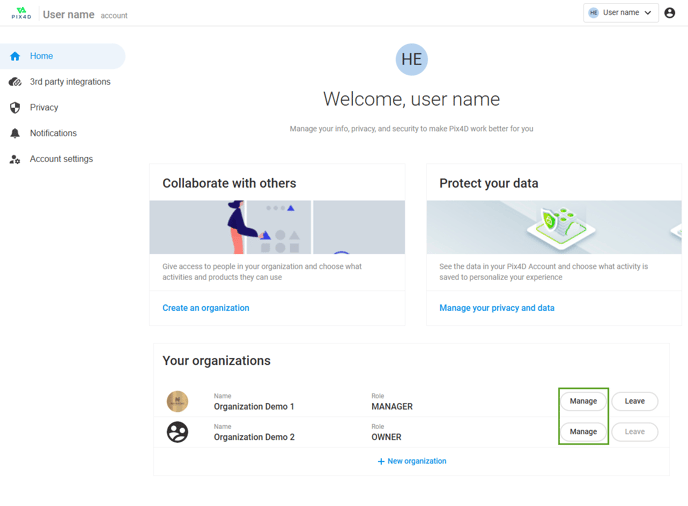 User name account view