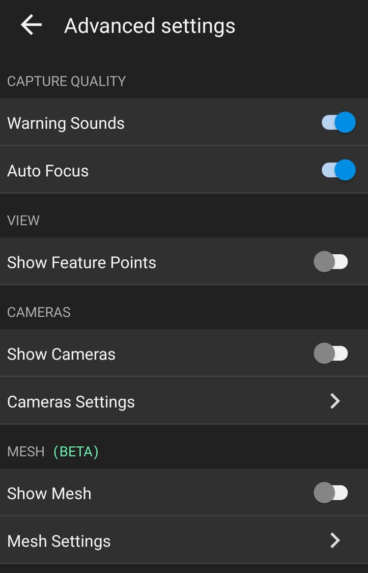 Android Advanced Settings Advanced Settings - PIX4Dcatch