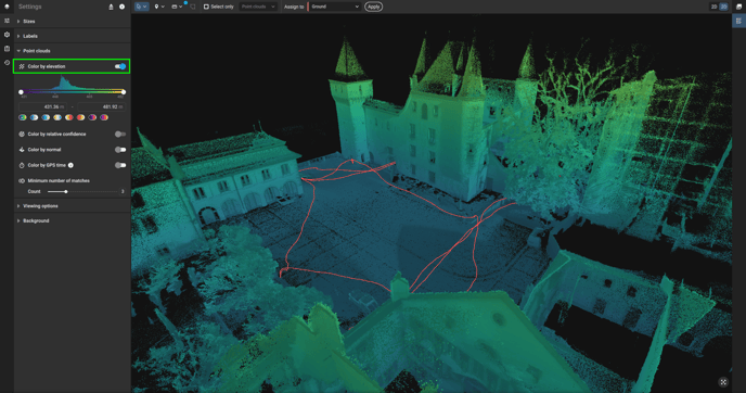 Point cloud colored by elevation in PIX4Dmatic