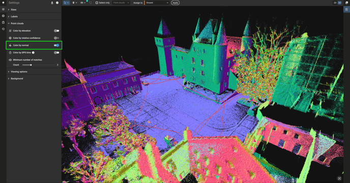 Point cloud colored by normals in PIX4Dmatic