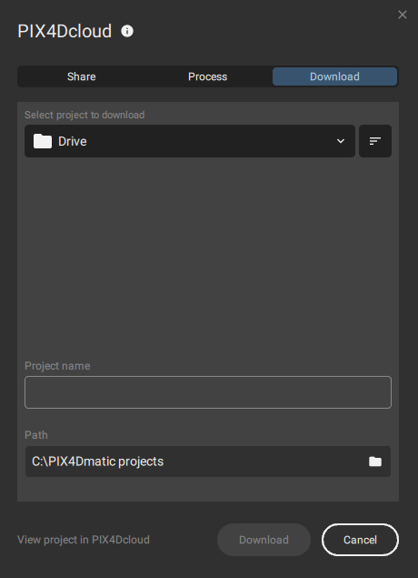 download project from PIX4Dcloud to PIX4Dmatic