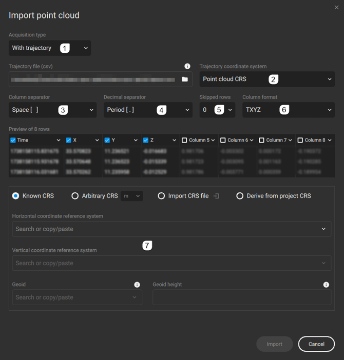 Importing a trajectory file into PIX4Dmatic