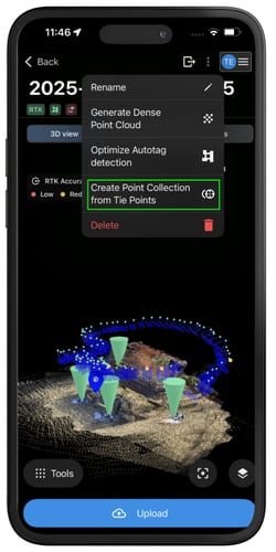 menu create point collection from tie points