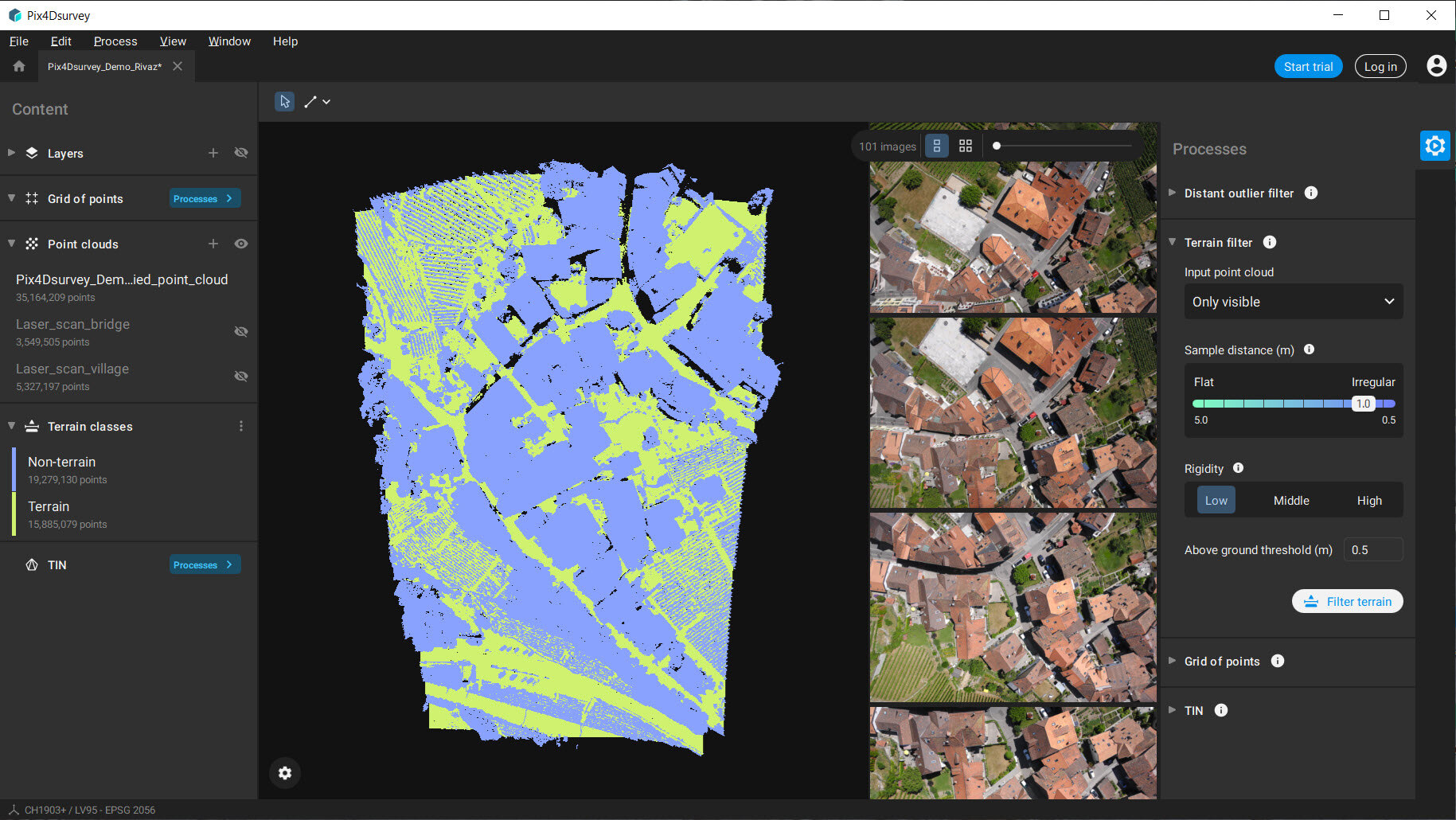 Pix4Dsurvey terrain filter